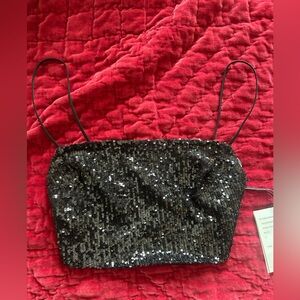 Black Sequin Crop Top- NWT.